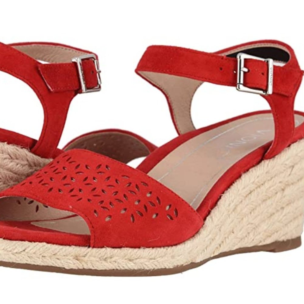 Vionic Red Espadrille Wedge Sandals